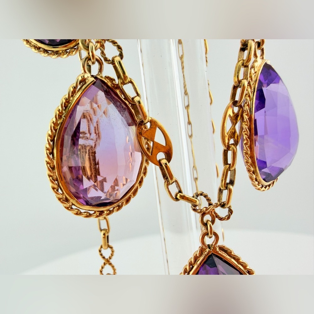 Antique Iberian 17K Gold Imperial Amethyst Fringe Necklace - Picture 7 of 16